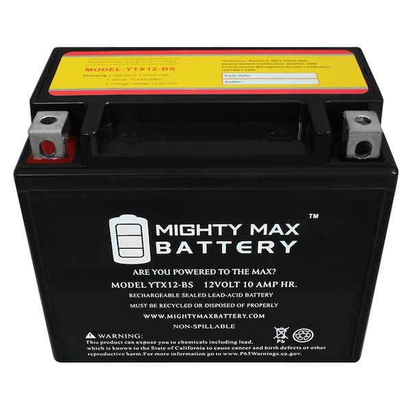 Mighty Max Battery YTX12-BS 12V 10AH Battery for Kawasaki ZX900-B